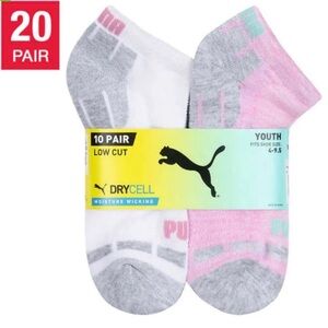Puma Athletic Socks White and Pink Low Cut for Youth Girls PACK of 20